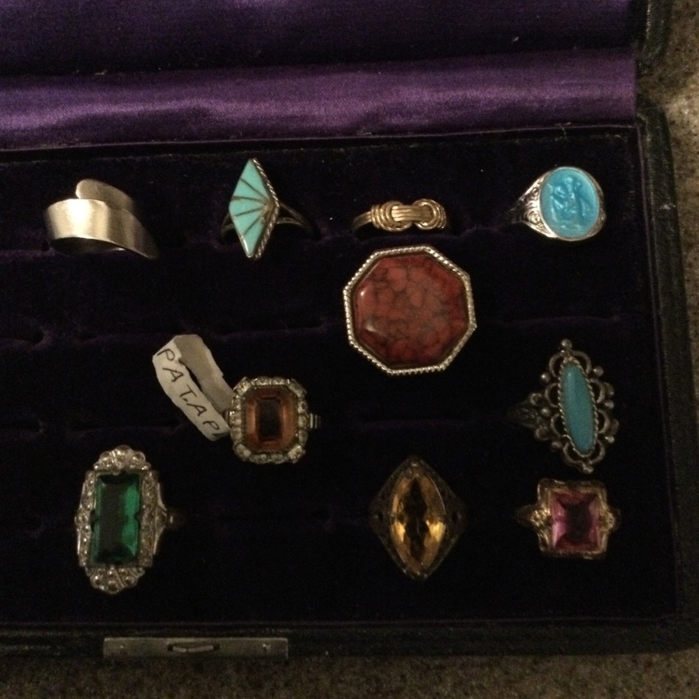 Vintage Fashion Rings Set - Turquoise, Red, Green, Amber, Pink